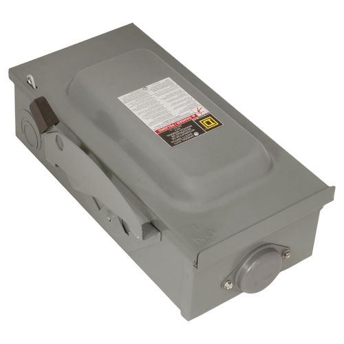 Main product image of 100A Fusible General Duty Safety Switch, 3 Pole, NEMA 3R Enclosure w/ Bolt on Hub Provision and Neutral (240VAC)