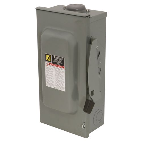 Main product image of 100A Fusible General Duty Safety Switch, 3 Pole, NEMA 3R Enclosure w/ Bolt on Hub Provision and Neutral (240VAC)