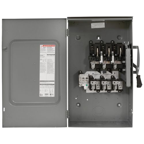 Main product image of 200A Fusible General Duty Safety Switch, 3 Pole, NEMA 3R Enclosure w/ Bolt on Hub Provision and Neutral (240VAC)