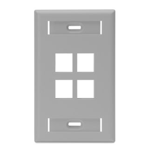Main product image of Single-Gang Quickport, Wallplate w/ ID Windows, 4-port (Gray)