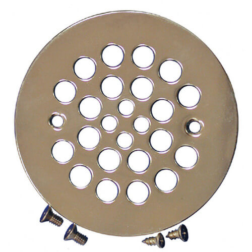 Main product image of 4-1/4" Polished Brass Screw Down Shower Drain Strainer w/ Screws