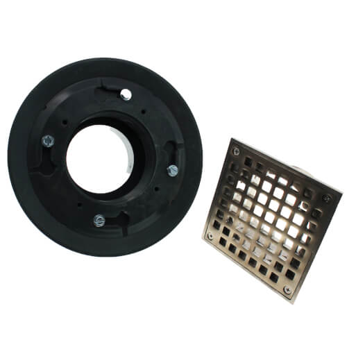 Main product image of 3" x 4" Brushed Nickel Heavy Duty PVC Shower Drain w/ 5" Square Strainer