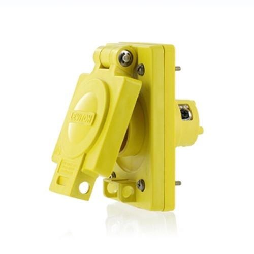 Main product image of 15A, 250V NEMA 6-15, 2-Pole, 3-Wire, Straight Blade Single Inlet, Grounding, Wetguard (Yellow)