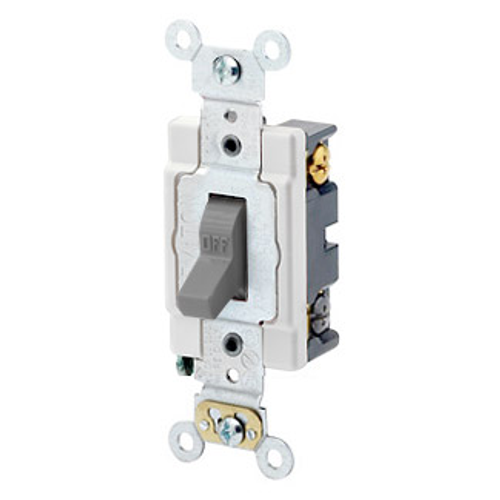 Main product image of 20A, 120/277V Toggle 4-way AC Quiet Switch, Heavy Duty Spec Grade, Grounding, Back & Side Wired (Gray)