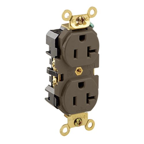 Main product image of Duplex Receptacle Outlet, Extra  Smooth Face, 20A, 125V Back or Side Wire, NEMA 5-20R, 2-Pole, 3-Wire, Self-Grounding (Brown)
