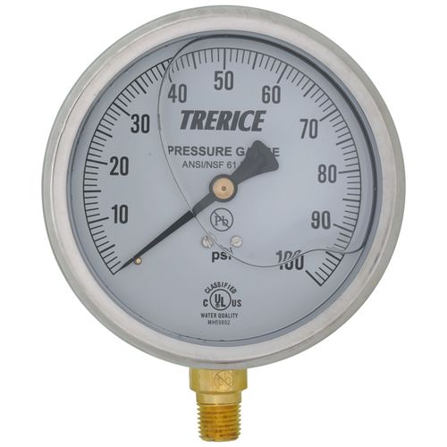 Main product image of D82LFB, 1/4" NPT, 4" Dial, Industrial Pressure Gauge with Lower Mount (0-100 PSI)