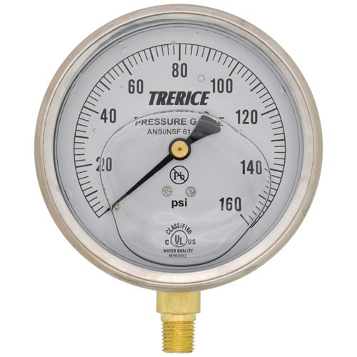 Main product image of D82LFB, 1/4" NPT, 4" Dial, Industrial Pressure Gauge with Lower Mount (0-160 PSI)