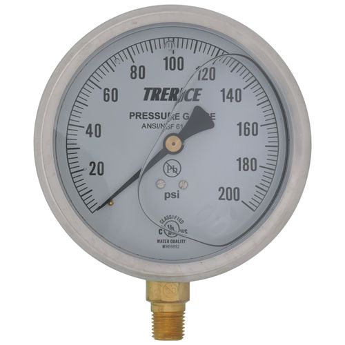 Main product image of D82LFB, 1/4" NPT, 4" Dial, Industrial Pressure Gauge with Lower Mount (0-200 PSI)