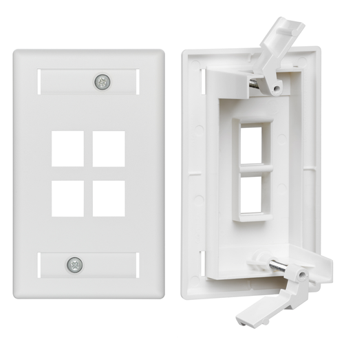 Main product image of Quickplate Tempo Single-Gang Wallplate w/ ID Windows, 4-port (White)