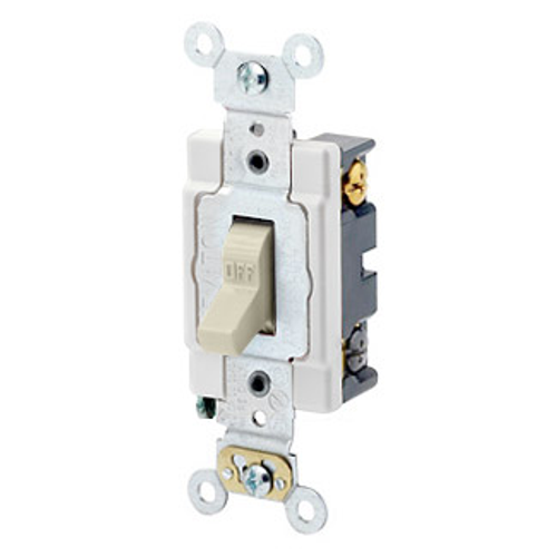 Main product image of 20A, 120/277V Toggle 4-way AC Quiet Switch, Heavy Duty Spec Grade, Grounding, Back & Side Wired (Ivory)