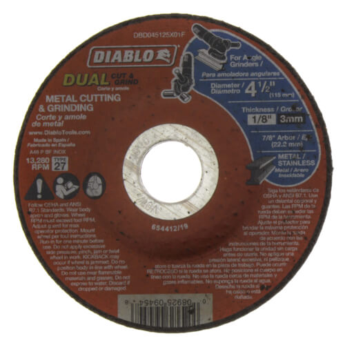 4-1/2" Metal Duo Cut & Grind Disc - Type 27, Depressed Center