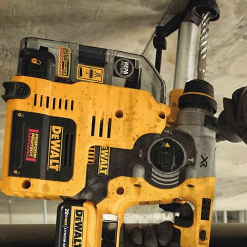 Main product image of 20V Max XR Brushless 1" L-Shape SDS Plus Rotary Hammer Kit with on Board Dust Extractor, (2) Batteries