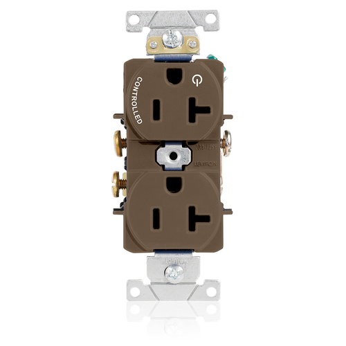 Main product image of Duplex Receptacle, Heavy-Duty Industrial, Split-Circuit, 20A 125V NEMA 5-20R, 2P 3W (Brown)