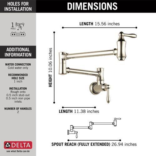 Main product image of Traditional Wall Mount Pot Filler (Polished Nickel), 1177LF-PN