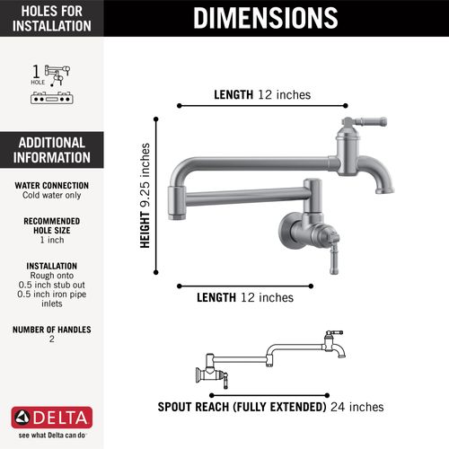 Main product image of Broderick Wall Mount Pot Filler (Arctic Stainless), 1190LFL-AR