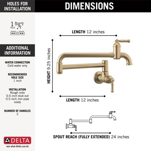 Main product image of Broderick Wall Mount Pot Filler (Champagne Bronze), 1190LFL-CZ