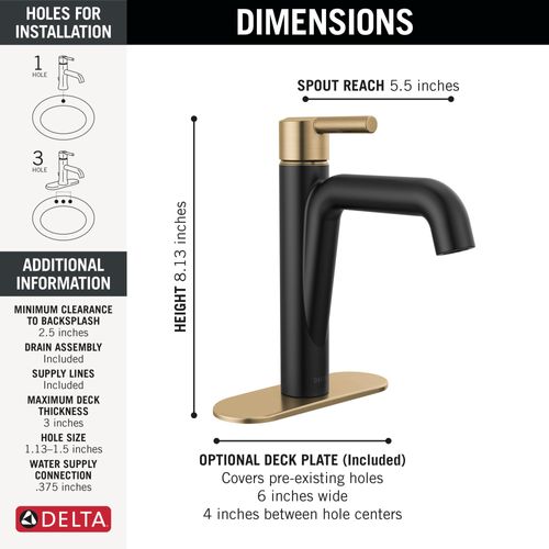 Main product image of Nicoli Single Handle Bathroom Faucet, 15849LF-GZ (Matte Black / Champagne Bronze)