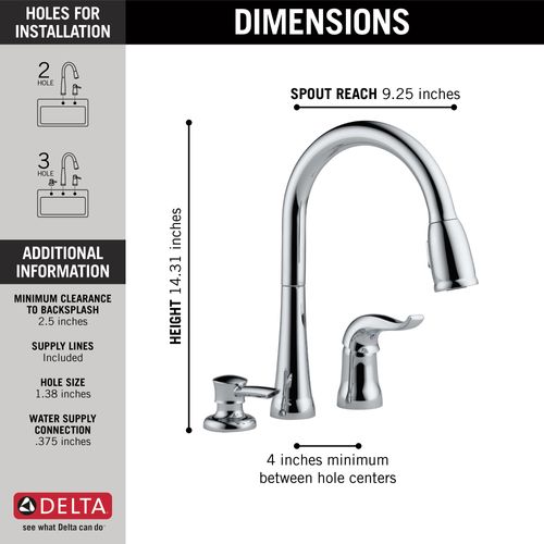 Main product image of Kate Single Handle Pulldown Kitchen Faucet w/ Soap Dispenser (Chrome), 16970-SD-DST