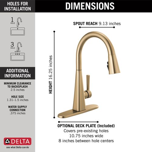 Main product image of Lenta Single-Handle Pulldown Kitchen Faucet (Champagne Bronze), 19802Z-CZ-DST