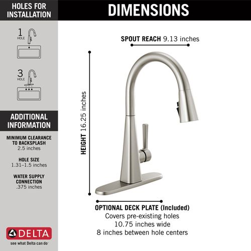 Main product image of Lenta Single-Handle Pulldown Kitchen Faucet (Spotshield Stainless), 19802Z-SP-DST