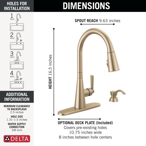 Main product image of Boyd Single Handle Pull-Down Kitchen Faucet w/ Soap Dispenser and ShieldSpray (Champagne Bronze), 19893Z-CZSD-DST
