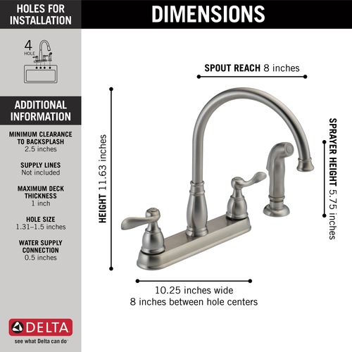Main product image of Windemere 2 Handle Kitchen Faucet (Stainless), 21996LF-SS
