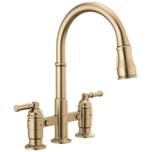 Main product image of Broderick 2 Handle Pulldown Bridge Kitchen Faucet (Champagne Bronze), 2390L-CZ-DST