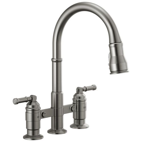 Main product image of Broderick 2 Handle Pulldown Bridge Kitchen Faucet (Black Stainless), 2390L-KS-DST