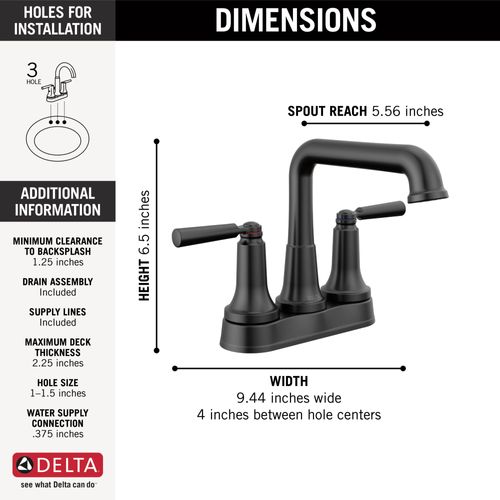 Main product image of Saylor Two Handle Centerset Bathroom Faucet, 2536-BLMPU-DST (Matte Black)