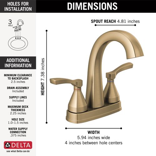 Main product image of Stryke Two Handle Centerset Bathroom Faucet, 1.2 GPM (Champagne Bronze), 25775-CZMPU-DST