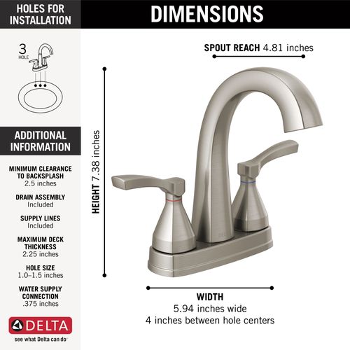 Main product image of Stryke 2 Handle Centerset Bathroom Faucet (Stainless), 25775-SSMPU-DST