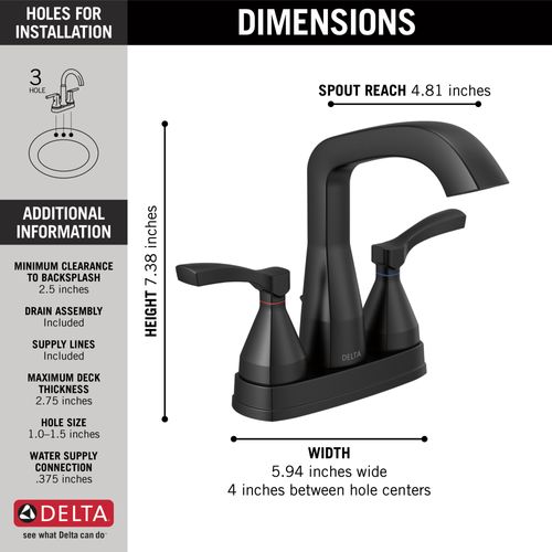 Main product image of Stryke Centerset Bathroom Faucet (Matte Black), 25776-BLMPU-DST
