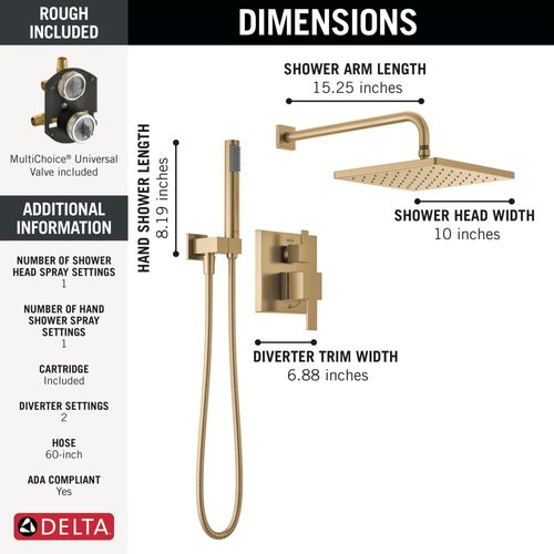 Main product image of Monitor 14 Series Shower w/ Square Raincan, Hand Shower & Rough Valve (Champagne Bronze), 342701-CZ