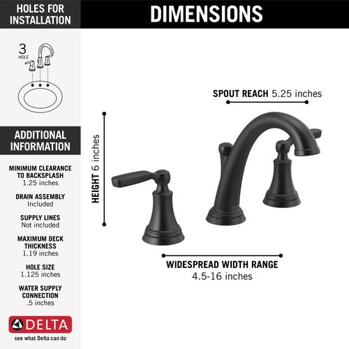 Main product image of Woodhurst 2 Handle Widespread Bathroom Faucet (Matte Black), 3532LF-BLMPU