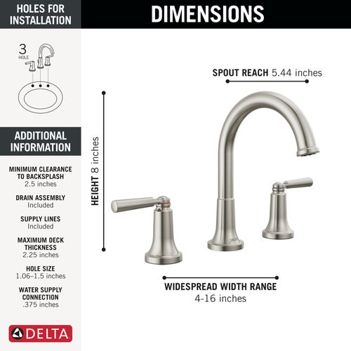 Main product image of 3535-SSMPU-DST Saylor 2 Handle Widespread Bathroom Faucet (Stainless)