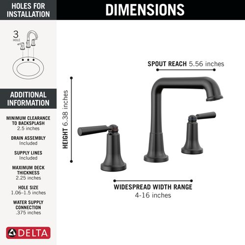 Main product image of 3536-BLMPU-DST Saylor 2 Handle Widespread Bathroom Faucet (Matte Black)