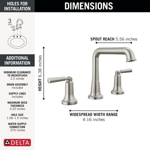 Main product image of 3536-SSMPU-DST Saylor 2 Handle Widespread Bathroom Faucet (Stainless)