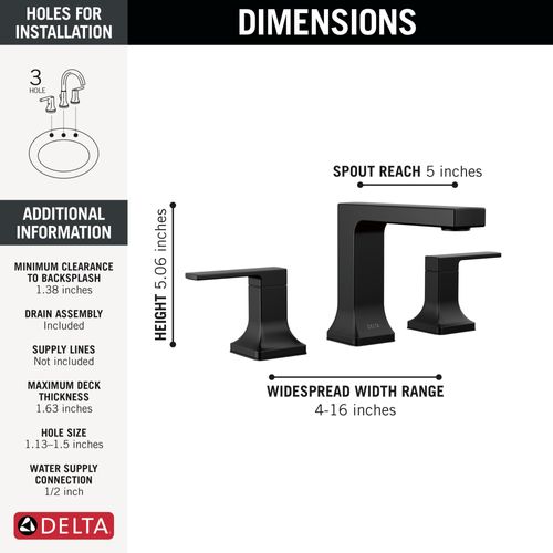 Main product image of Velum Two Handle Widespread Bathroom Faucet, 3537LF-BLMPU (Matte Black)