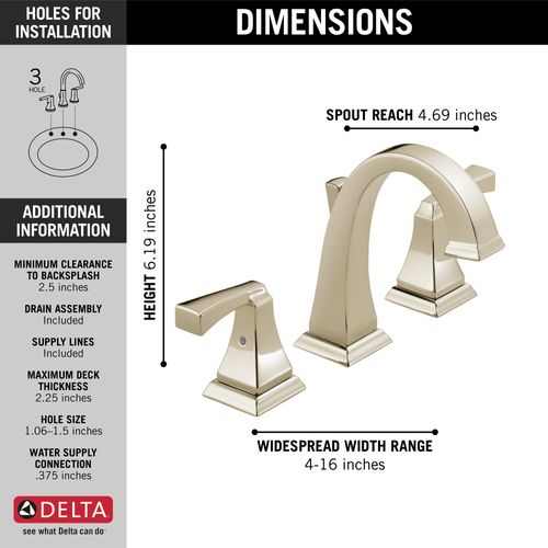 Main product image of Dryden 2 Handle Widespread Bathroom Faucet (Polished Nickel), 3551-PNMPU-DST