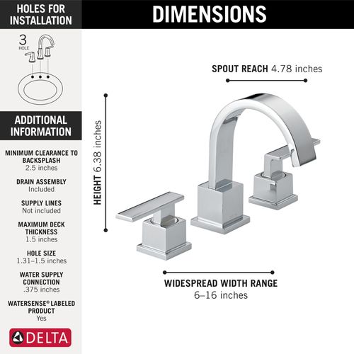Main product image of Vero 2 Handle Widespread Bathroom Faucet (Chrome), 3553LF