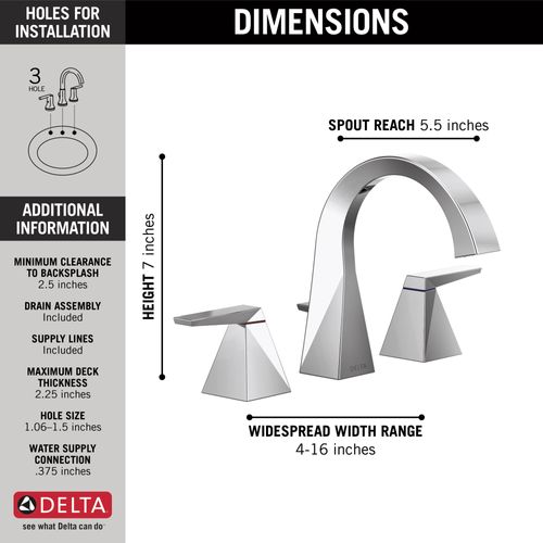 Main product image of Trillian Two Handle Widespread Bathroom Faucet, 1.2 GPM (Lumicoat Chrome), 35546-PR-MPU-DST