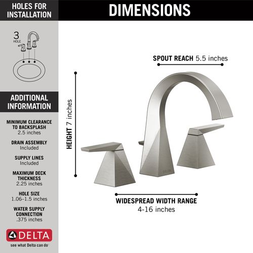 Main product image of Trillian Two Handle Widespread Bathroom Faucet, 1.2 GPM (Lumicoat Stainless), 35546-SS-PR-MPU-DST