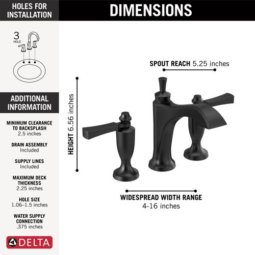 Main product image of Dorval 2 Handle Widespread Bathroom Faucet (Matte Black), 3556-BLMPU-DST