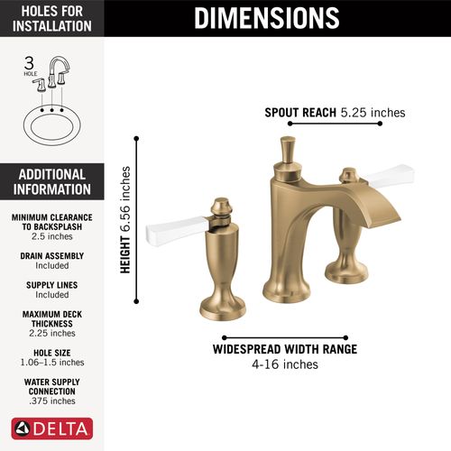 Main product image of Dorval Two Handle Widespread Bathroom Faucet, 1.2 GPM (Champagne Bronze / Porcelain), 3556-GSMPU-DST