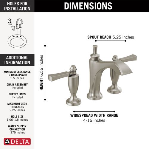 Main product image of Dorval 2 Handle Widespread Bathroom Faucet (Stainless), 3556-SSMPU-DST