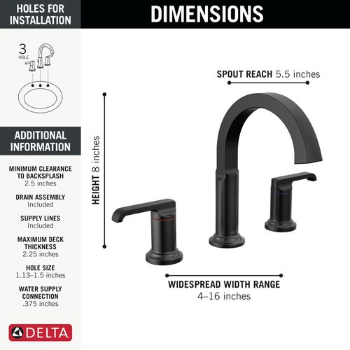 Main product image of Tetra Two Handle Widespread Bathroom Faucet, 1.2 GPM (Matte Black), 35588-BL-DST