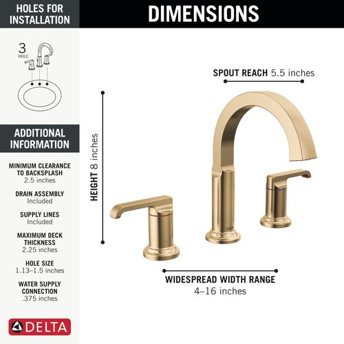 Main product image of Tetra Two Handle Widespread Bathroom Faucet, 1.2 GPM (Lumicoat Champagne Bronze), 35588-CZ-PR-DST
