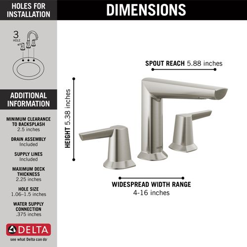 Main product image of Galeon Two Handle Widespread Bathroom Faucet, 1.2 GPM (Lumicoat Stainless), 3571-SS-PR-MPU-DST