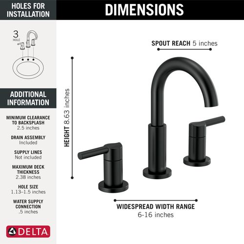 Main product image of 35749LF-BL Nicoli 2 Handle Widespread Bathroom Faucet (Matte Black)