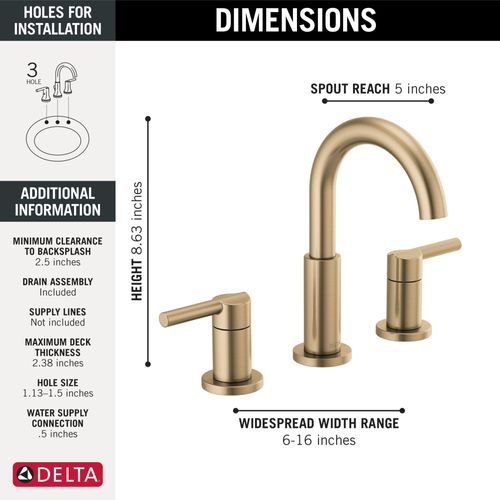 Main product image of 35749LF-CZ Nicoli 2 Handle Widespread Bathroom Faucet (Champagne Bronze)